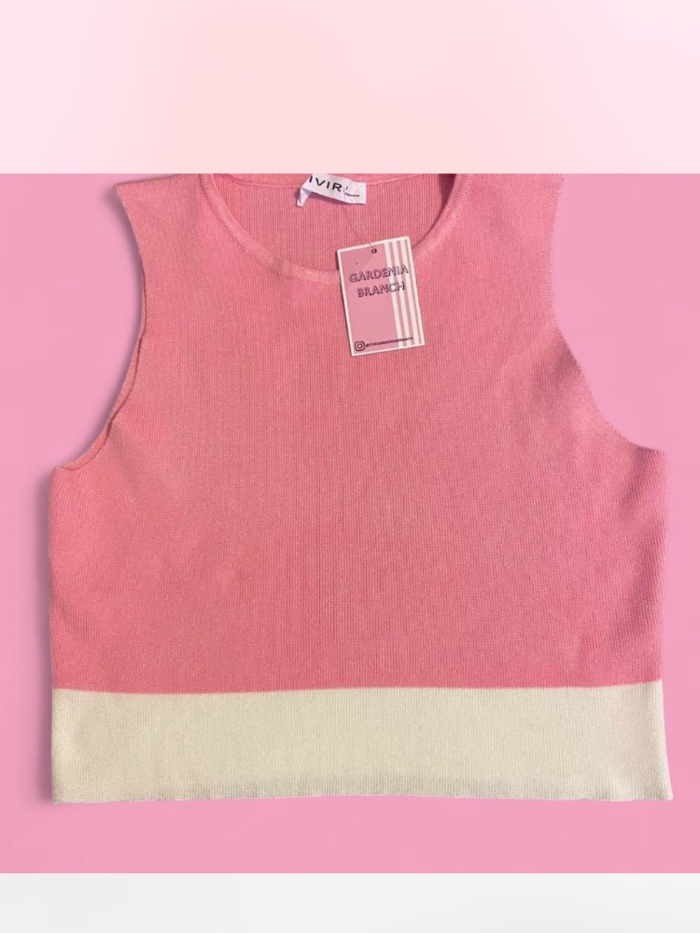 VIVR Pink & Cream Sleeveless Knit Tank - Gardenia Branch